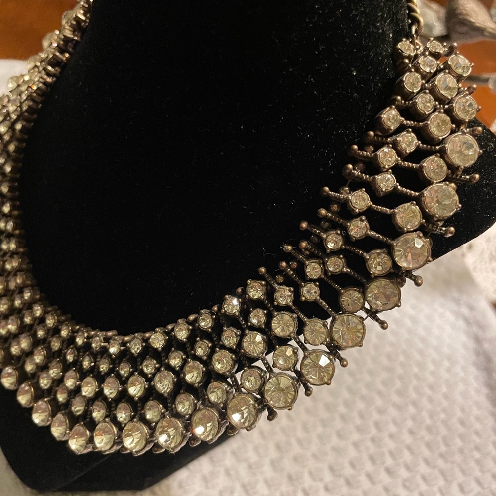 Zara Crystal Rhinestone Diamante Statement Necklace Elegant Gold Bronze - Picture 4 of 7